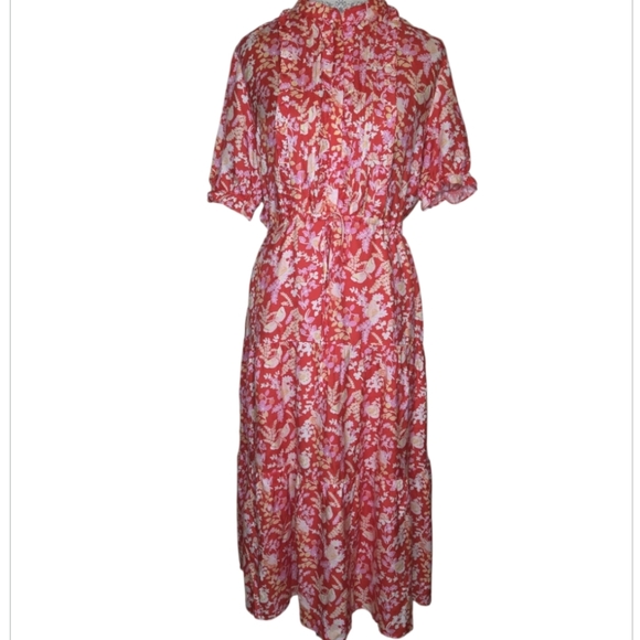 J. McLaughlin Dresses & Skirts - J. McLaughlin Harriet Silk-Blend Dark Orange Floral Midi Dress Size M